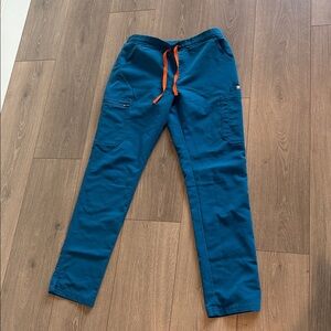 Figs Teal Straight Leg Scrub Pant Orange Drawstring Size Small